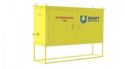 ГРПШ с двумя линиями редуцирования и разными регуляторами на среднее и низкое выходное давление при последовательной установке регуляторов